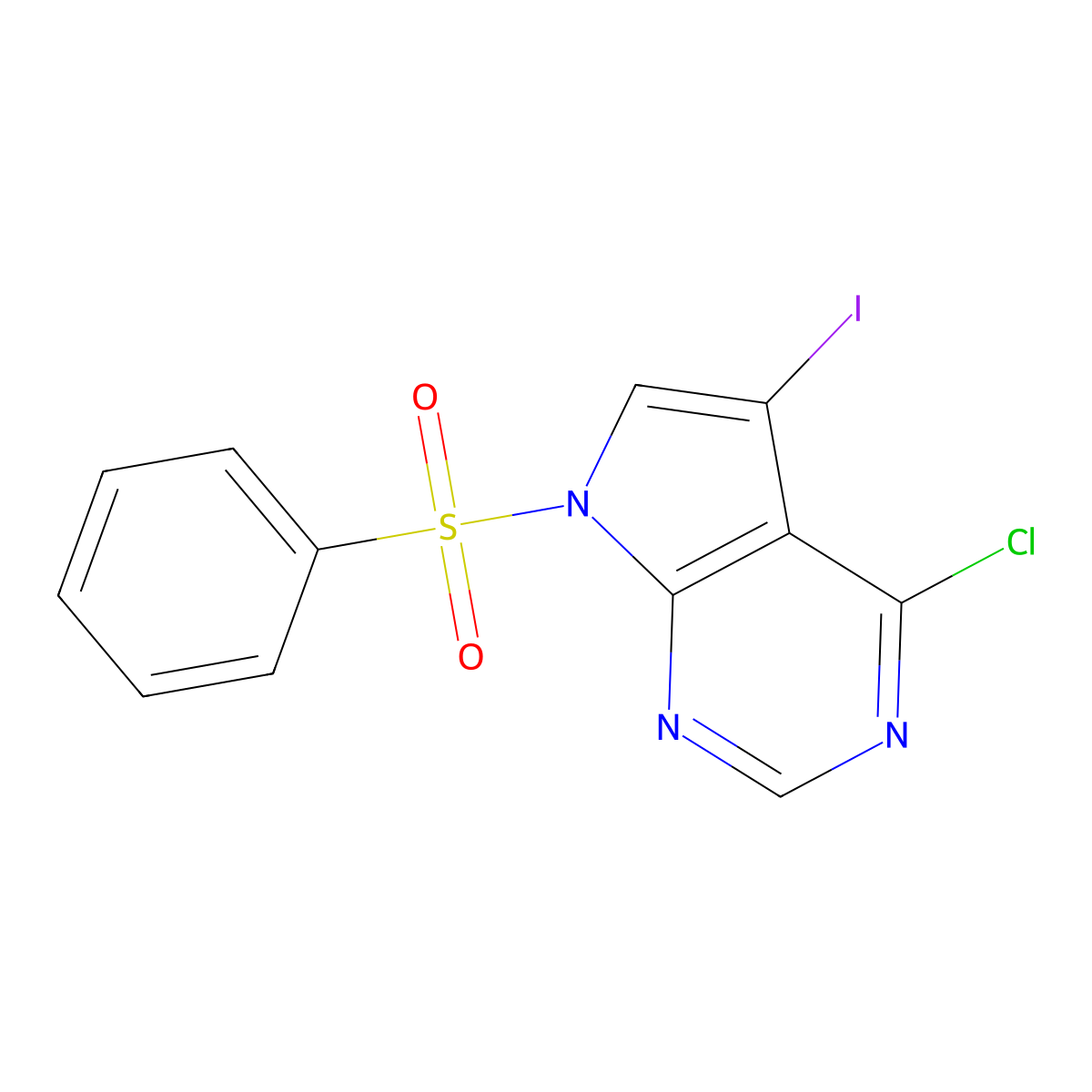 4-chloro-5-iodo-7-(phenylsulfonyl)-7H-pyrrolo[2,3-d]pyrimidine molecular structure, CAS 208459-84-1