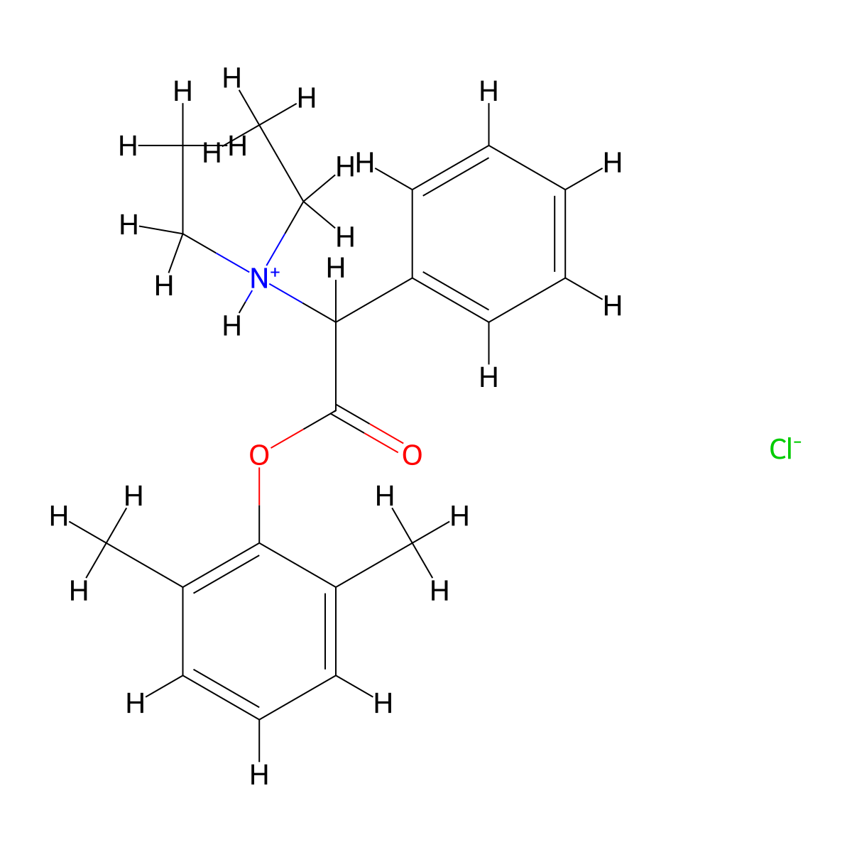 2,6-Dimethylphenyl (diethylamino)(phenyl)acetate--hydrogen chloride (1/1) molecular structure, CAS 2085-83-8