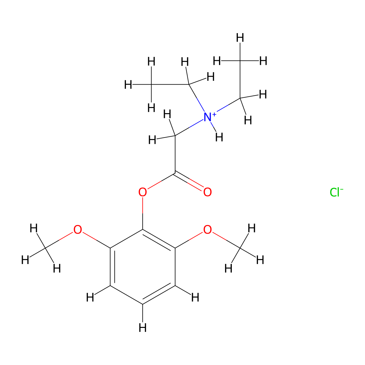 2,6-Dimethoxyphenyl N,N-diethylglycinate--hydrogen chloride (1/1) molecular structure, CAS 2085-85-0