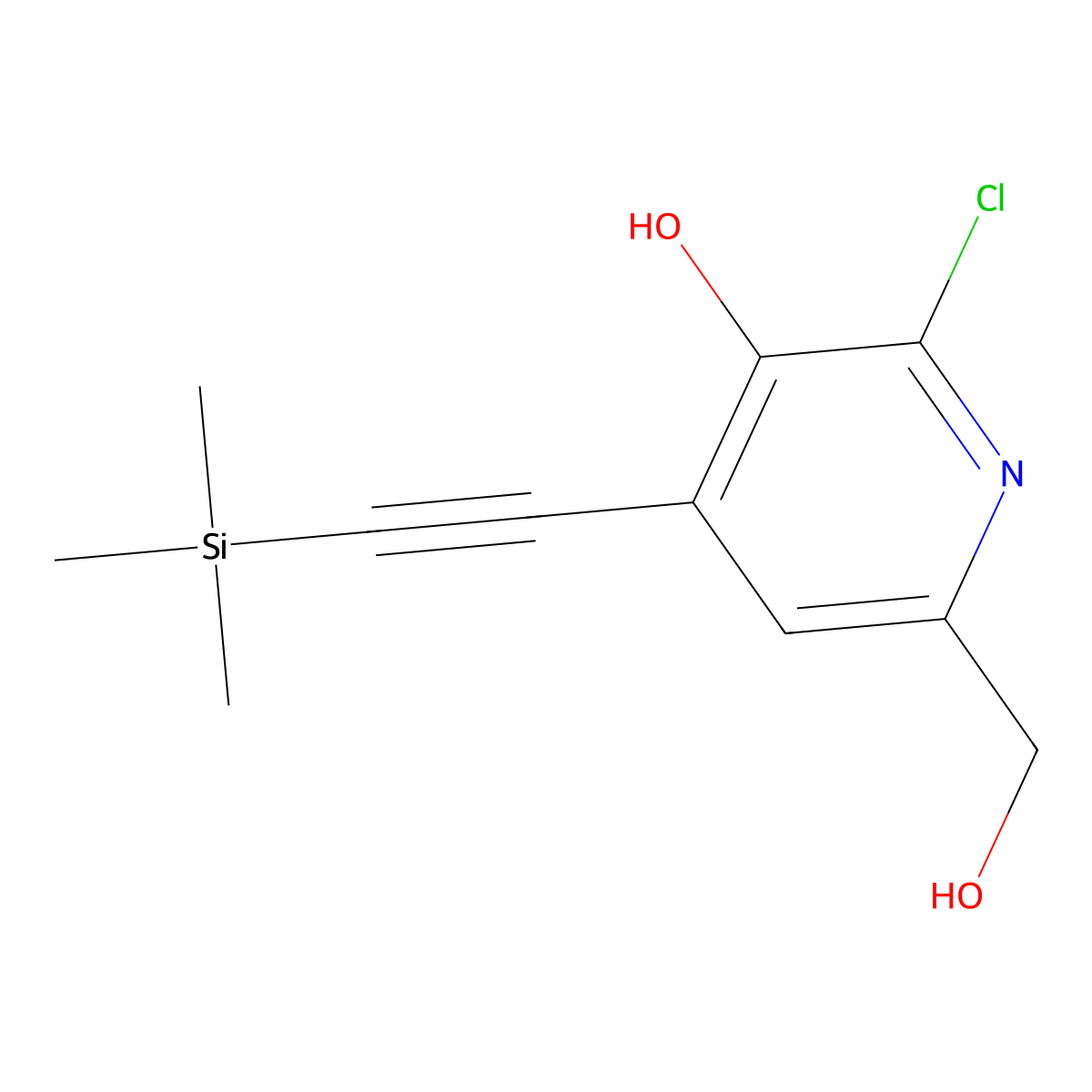 2-Chloro-6-(hydroxymethyl)-4-[2-(trimethylsilyl)ethynyl]pyridin-3-ol molecular structure, CAS 208519-38-4