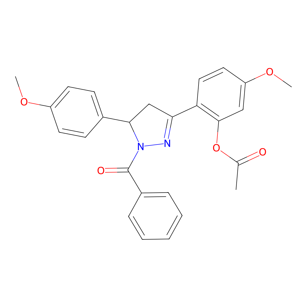 [2-[2-Benzoyl-3-(4-methoxyphenyl)-3,4-dihydropyrazol-5-yl]-5-methoxyphenyl] acetate molecular structure, CAS 208523-91-5