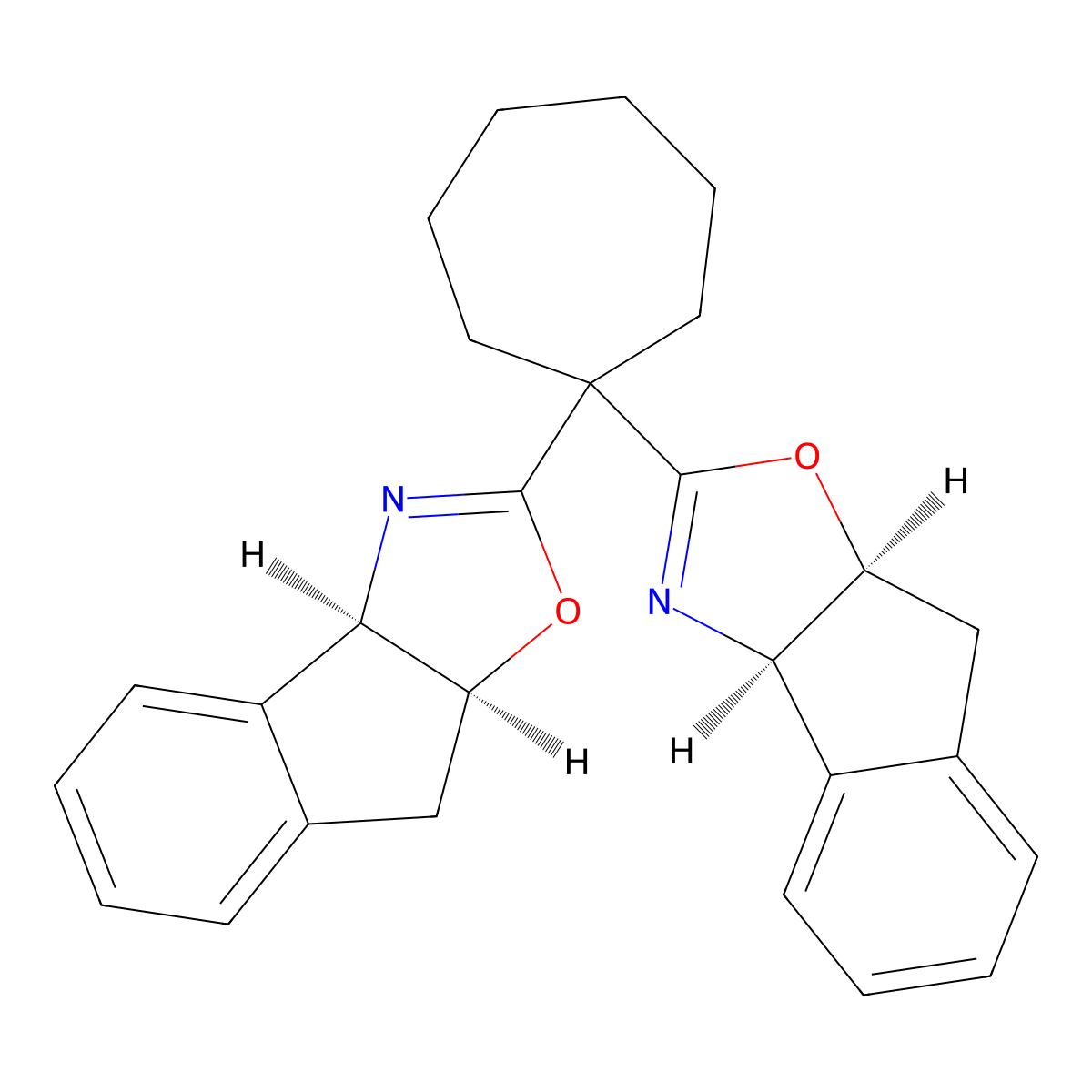 (3AR,3a'R,8aS,8a'S)-2,2'-(cycloheptane-1,1-diyl)bis(3a,8a-dihydro-8H-indeno[1,2-d]oxazole) molecular structure, CAS 2085239-89-8