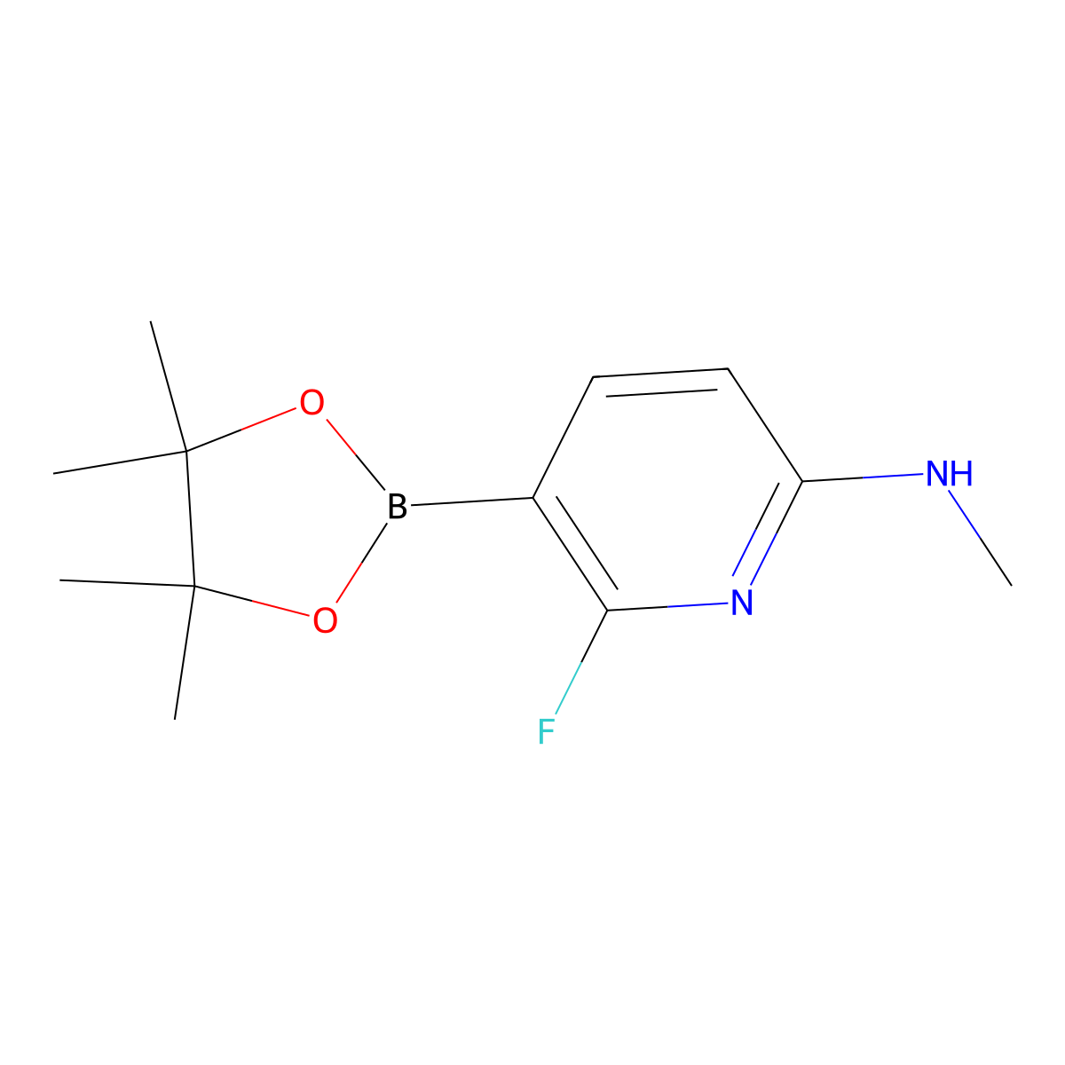 6-fluoro-N-methyl-5-(4,4,5,5-tetramethyl-1,3,2-dioxaborolan-2-yl)pyridin-2-amine molecular structure, CAS 2085307-52-2