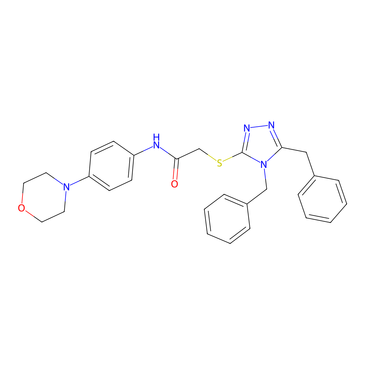 2-[(dibenzyl-4H-1,2,4-triazol-3-yl)sulfanyl]-N-[4-(morpholin-4-yl)phenyl]acetamide molecular structure, CAS 2085689-69-4