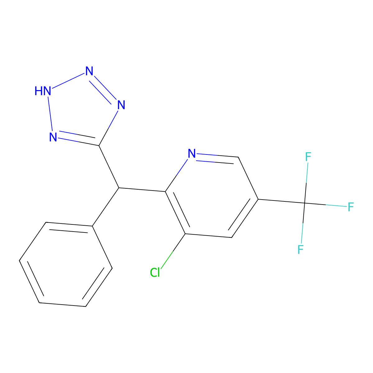 3-Chloro-2-[phenyl(2H-tetrazol-5-yl)methyl]-5-(trifluoromethyl)pyridine molecular structure, CAS 2085689-83-2