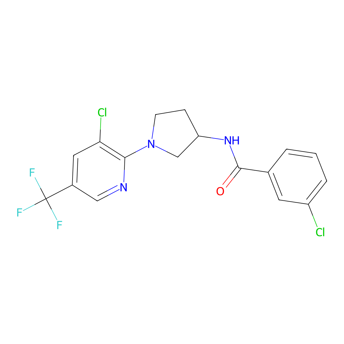 3-Chloro-N-[1-[3-chloro-5-(trifluoromethyl)pyridin-2-yl]pyrrolidin-3-yl]benzamide molecular structure, CAS 2085689-87-6
