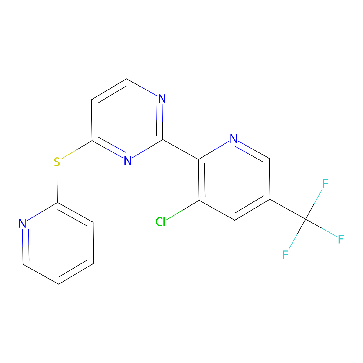 2-[3-Chloro-5-(trifluoromethyl)pyridin-2-yl]-4-(pyridin-2-ylsulfanyl)pyrimidine molecular structure, CAS 2085689-97-8