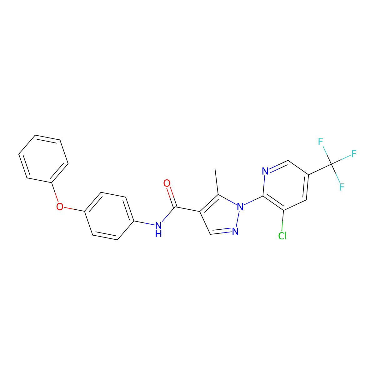1-[3-chloro-5-(trifluoromethyl)pyridin-2-yl]-5-methyl-N-(4-phenoxyphenyl)-1H-pyrazole-4-carboxamide molecular structure, CAS 2085690-05-5