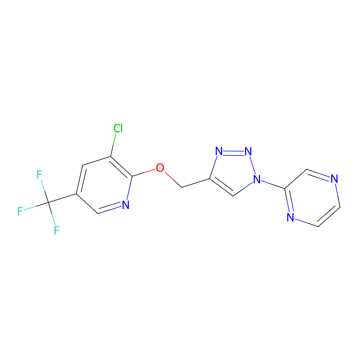 2-[4-({[3-chloro-5-(trifluoromethyl)pyridin-2-yl]oxy}methyl)-1H-1,2,3-triazol-1-yl]pyrazine molecular structure, CAS 2085690-09-9