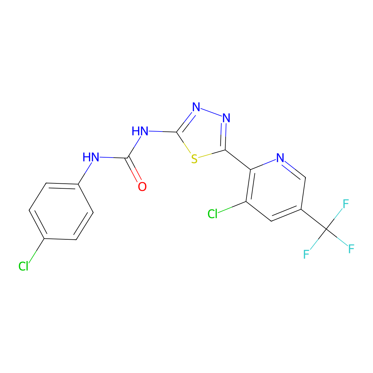 3-{5-[3-Chloro-5-(trifluoromethyl)pyridin-2-yl]-1,3,4-thiadiazol-2-yl}-1-(4-chlorophenyl)urea molecular structure, CAS 2085690-10-2