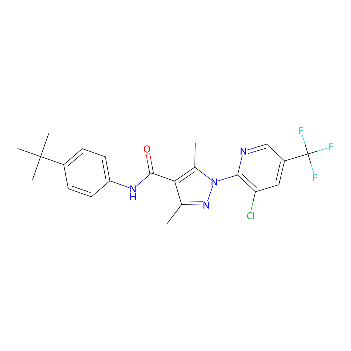 N-(4-tert-butylphenyl)-1-[3-chloro-5-(trifluoromethyl)pyridin-2-yl]-3,5-dimethyl-1H-pyrazole-4-carboxamide molecular structure, CAS 2085690-14-6