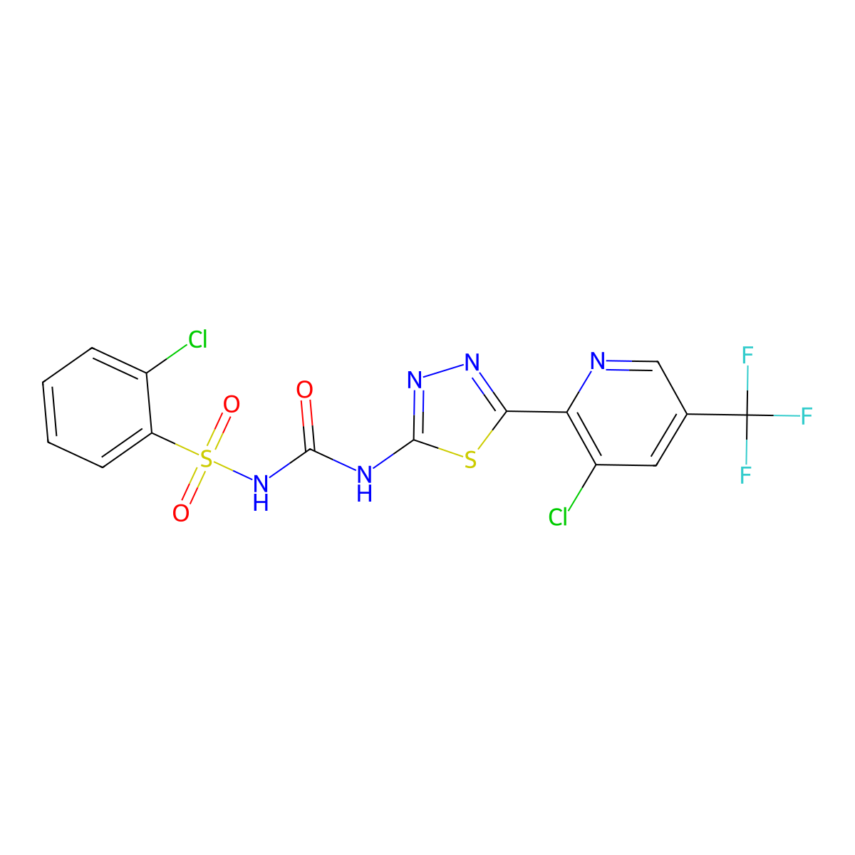 3-{5-[3-Chloro-5-(trifluoromethyl)pyridin-2-yl]-1,3,4-thiadiazol-2-yl}-1-(2-chlorobenzenesulfonyl)urea molecular structure, CAS 2085690-18-0