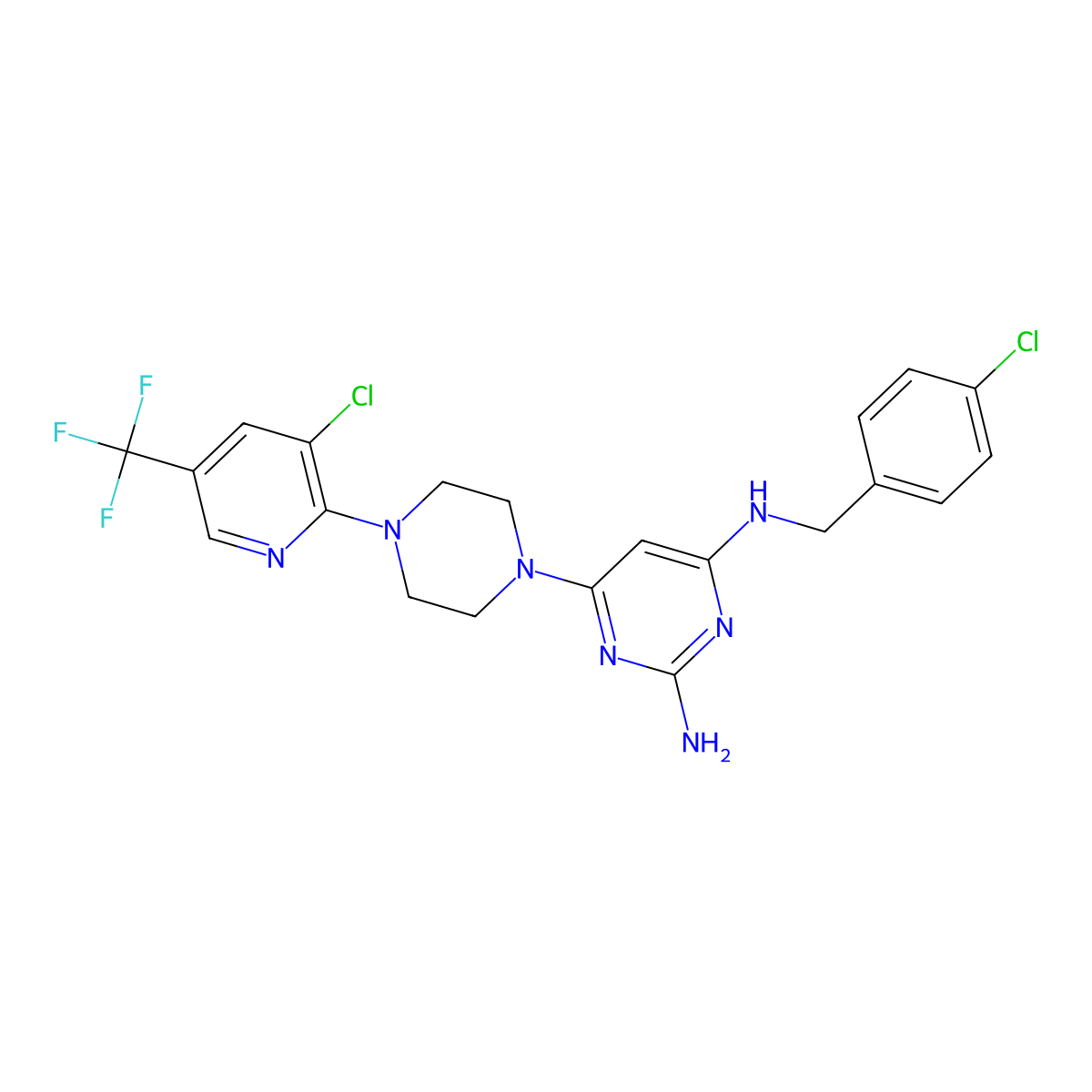 6-{4-[3-chloro-5-(trifluoromethyl)pyridin-2-yl]piperazin-1-yl}-N4-[(4-chlorophenyl)methyl]pyrimidine-2,4-diamine molecular structure, CAS 2085690-19-1