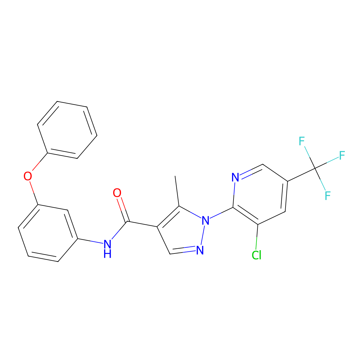 1-[3-chloro-5-(trifluoromethyl)pyridin-2-yl]-5-methyl-N-(3-phenoxyphenyl)-1H-pyrazole-4-carboxamide molecular structure, CAS 2085690-20-4