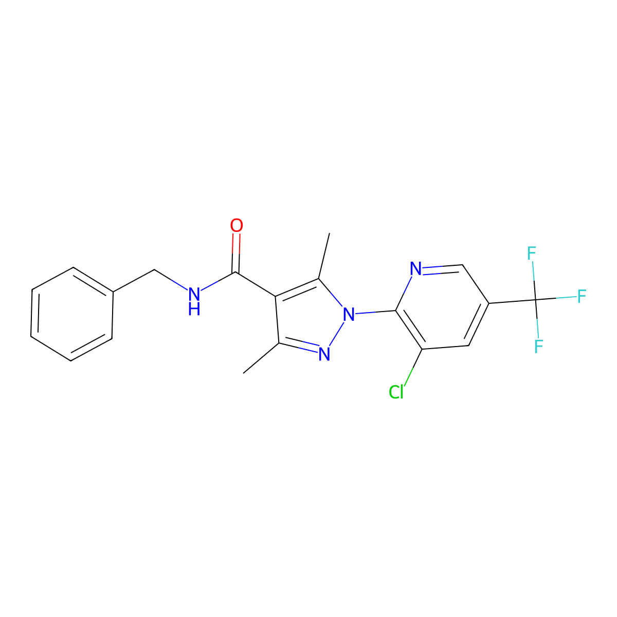 N-benzyl-1-[3-chloro-5-(trifluoromethyl)pyridin-2-yl]-3,5-dimethyl-1H-pyrazole-4-carboxamide molecular structure, CAS 2085690-21-5