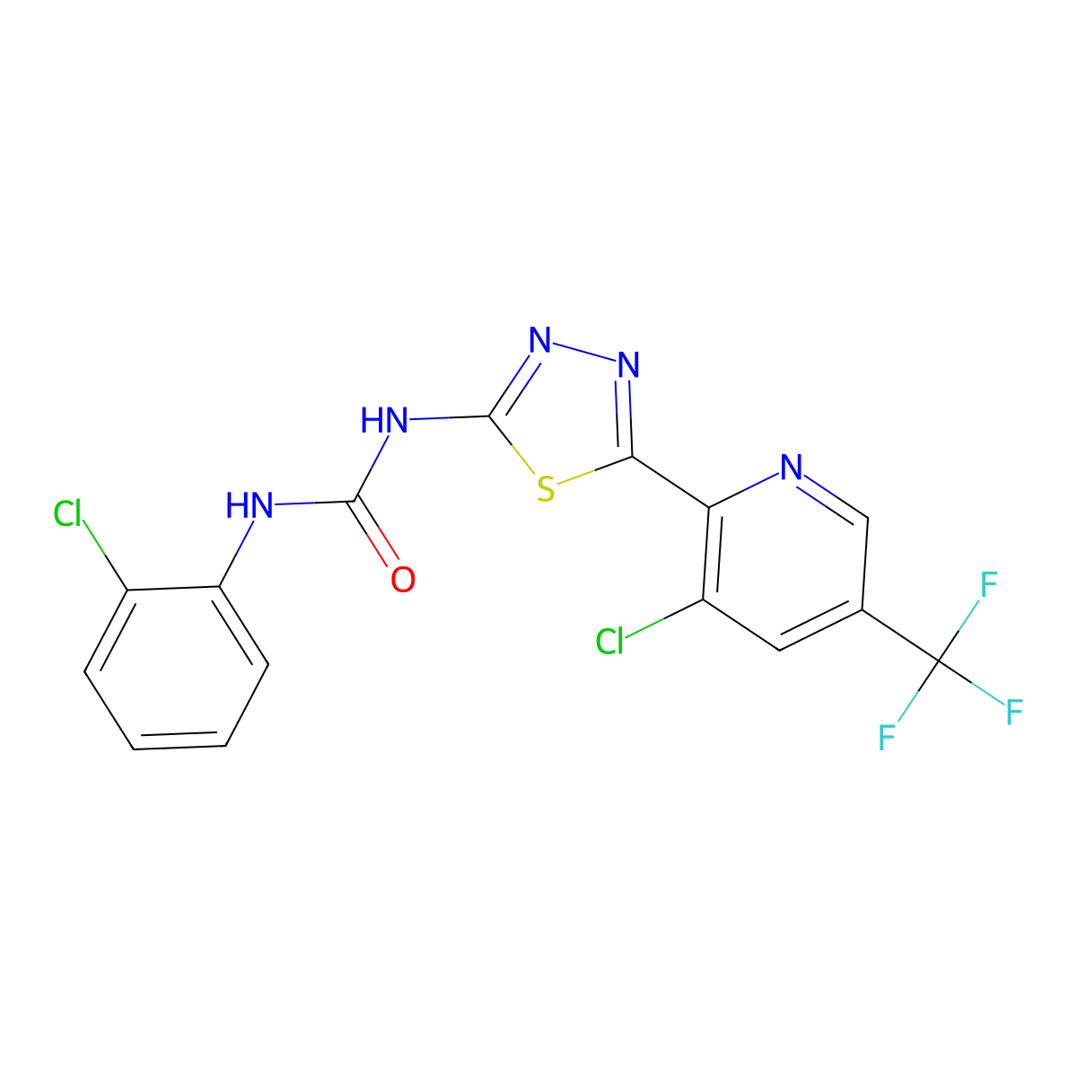 3-{5-[3-Chloro-5-(trifluoromethyl)pyridin-2-yl]-1,3,4-thiadiazol-2-yl}-1-(2-chlorophenyl)urea molecular structure, CAS 2085690-23-7