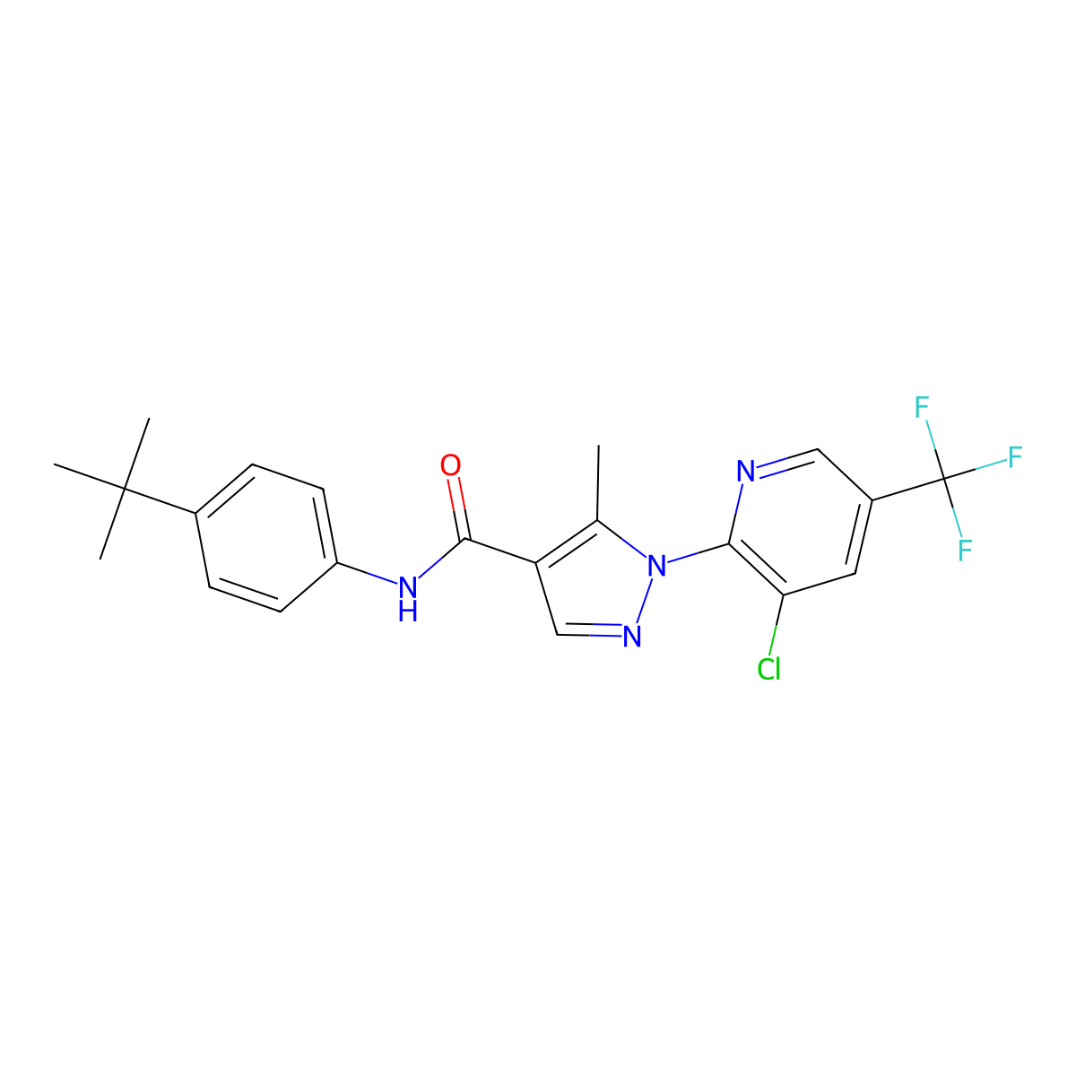 N-(4-tert-butylphenyl)-1-[3-chloro-5-(trifluoromethyl)pyridin-2-yl]-5-methyl-1H-pyrazole-4-carboxamide molecular structure, CAS 2085690-27-1