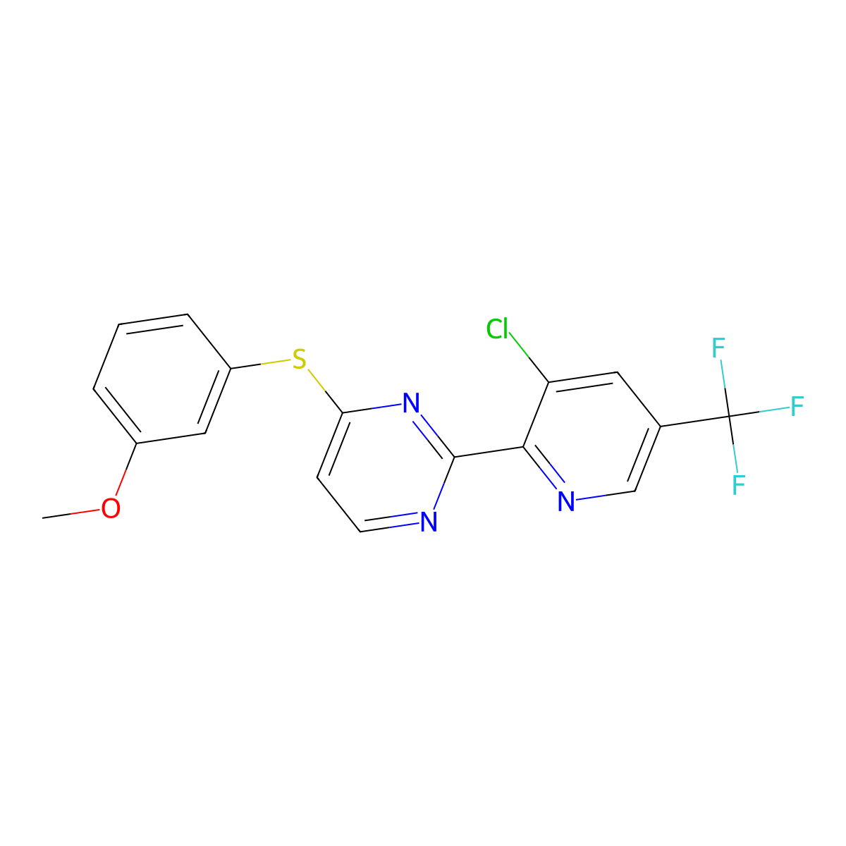 2-[3-Chloro-5-(trifluoromethyl)pyridin-2-yl]-4-[(3-methoxyphenyl)sulfanyl]pyrimidine molecular structure, CAS 2085690-34-0