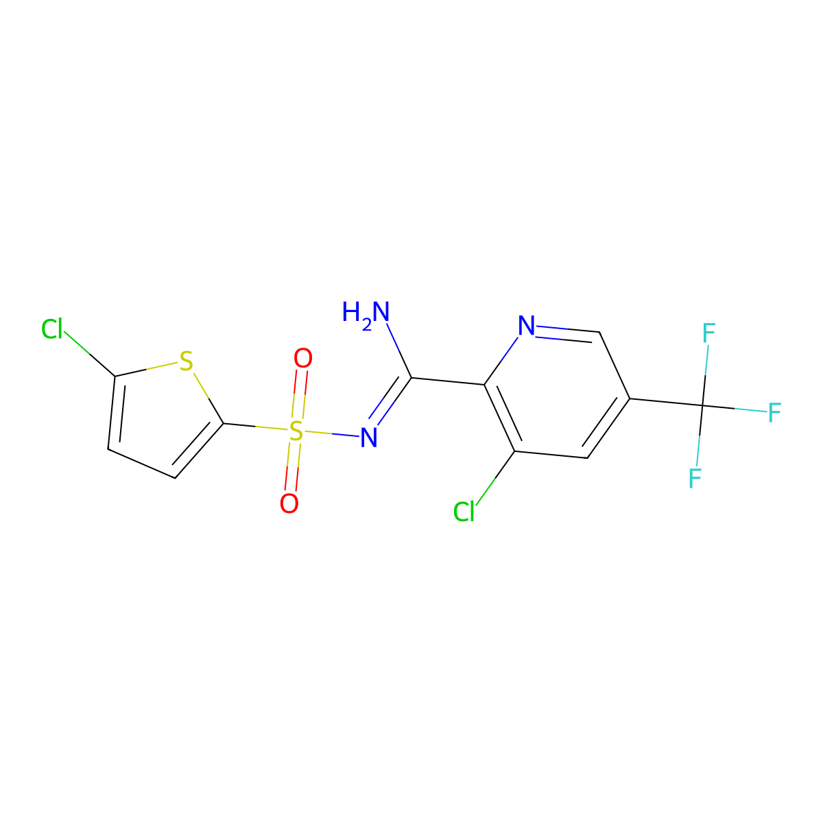 3-chloro-N-[(5-chlorothiophen-2-yl)sulfonyl]-5-(trifluoromethyl)pyridine-2-carboximidamide molecular structure, CAS 2085690-38-4