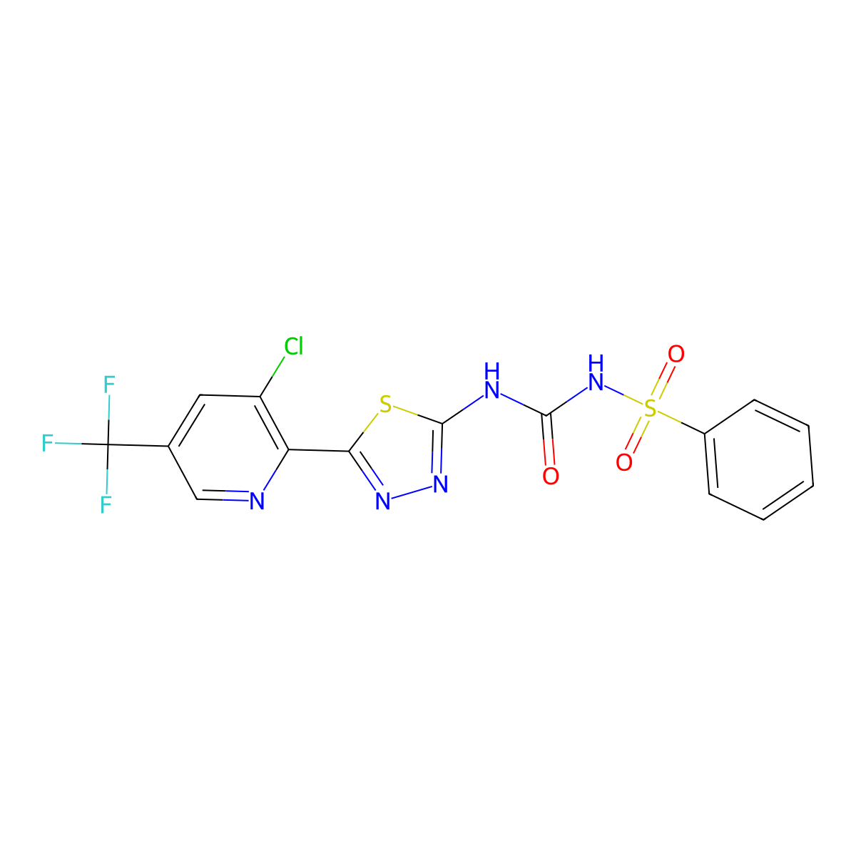1-(Benzenesulfonyl)-3-{5-[3-chloro-5-(trifluoromethyl)pyridin-2-yl]-1,3,4-thiadiazol-2-yl}urea molecular structure, CAS 2085690-42-0
