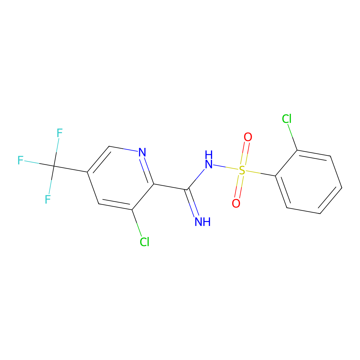 3-chloro-N-(2-chlorobenzenesulfonyl)-5-(trifluoromethyl)pyridine-2-carboximidamide molecular structure, CAS 2085690-43-1