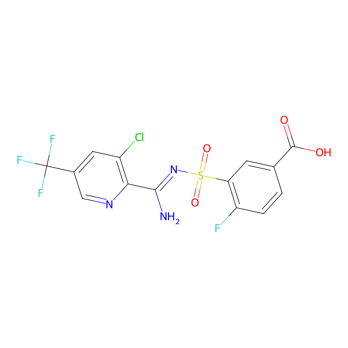 3-({[3-Chloro-5-(trifluoromethyl)pyridin-2-yl]methanimidamido}sulfonyl)-4-fluorobenzoic acid molecular structure, CAS 2085690-46-4