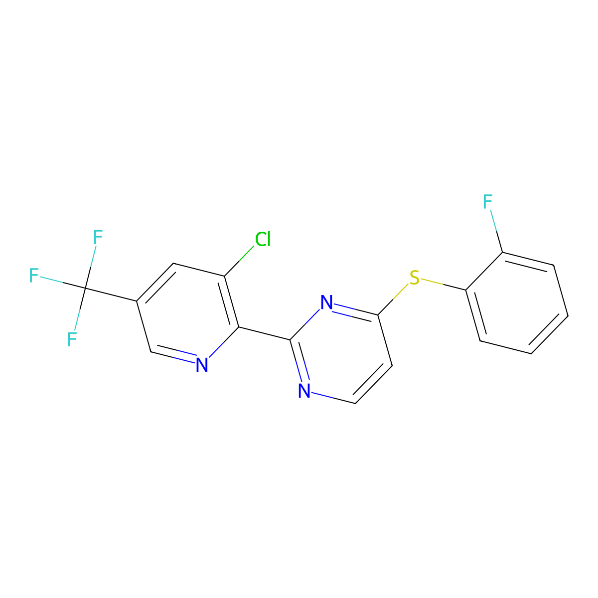 2-[3-Chloro-5-(trifluoromethyl)pyridin-2-yl]-4-[(2-fluorophenyl)sulfanyl]pyrimidine molecular structure, CAS 2085690-48-6
