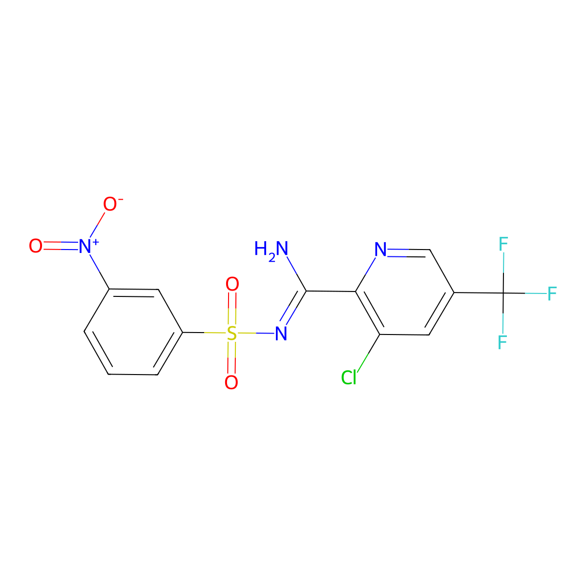 3-chloro-N-(3-nitrobenzenesulfonyl)-5-(trifluoromethyl)pyridine-2-carboximidamide molecular structure, CAS 2085690-51-1