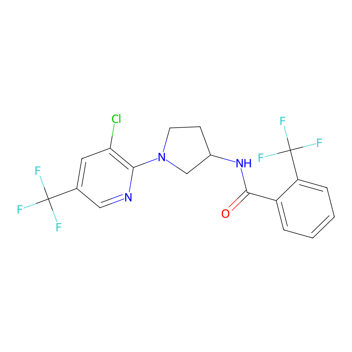 N-[1-[3-Chloro-5-(trifluoromethyl)pyridin-2-yl]pyrrolidin-3-yl]-2-(trifluoromethyl)benzamide molecular structure, CAS 2085690-53-3
