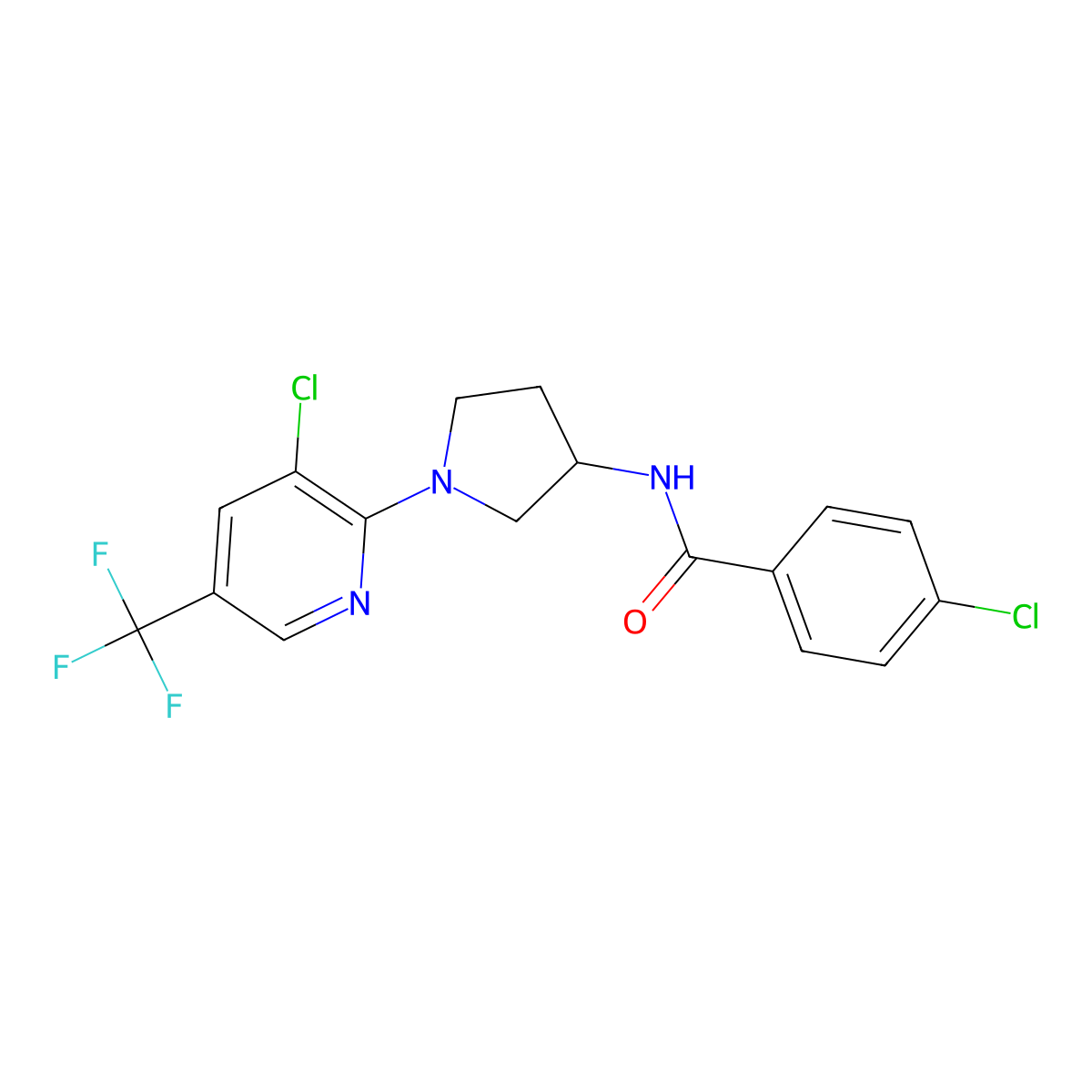 4-Chloro-N-[1-[3-chloro-5-(trifluoromethyl)pyridin-2-yl]pyrrolidin-3-yl]benzamide molecular structure, CAS 2085690-82-8
