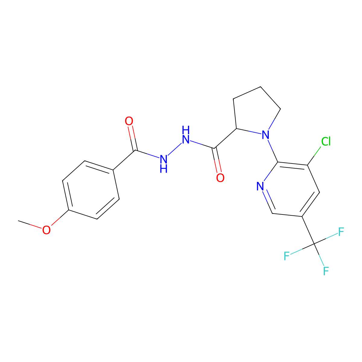 1-[3-Chloro-5-(trifluoromethyl)pyridin-2-yl]-N'-(4-methoxybenzoyl)pyrrolidine-2-carbohydrazide molecular structure, CAS 2085703-08-6