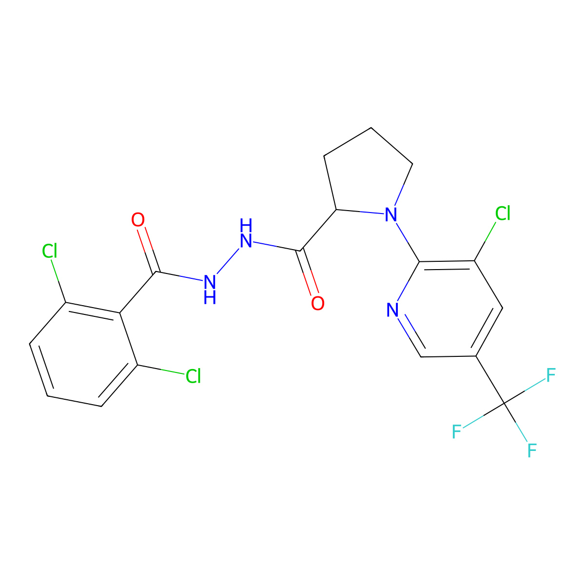 1-[3-Chloro-5-(trifluoromethyl)pyridin-2-yl]-N'-(2,6-dichlorobenzoyl)pyrrolidine-2-carbohydrazide molecular structure, CAS 2085703-13-3