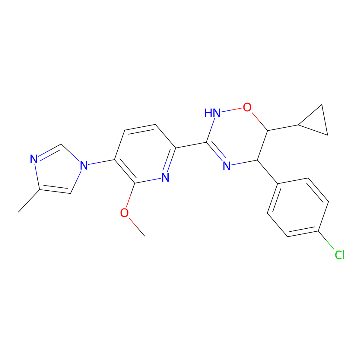 (5S,6R)-5-(4-chlorophenyl)-6-cyclopropyl-3-[6-methoxy-5-(4-methylimidazol-1-yl)-2-pyridinyl]-5,6-dihydro-2H-1,2,4-oxadiazine molecular structure, CAS 2085780-85-2