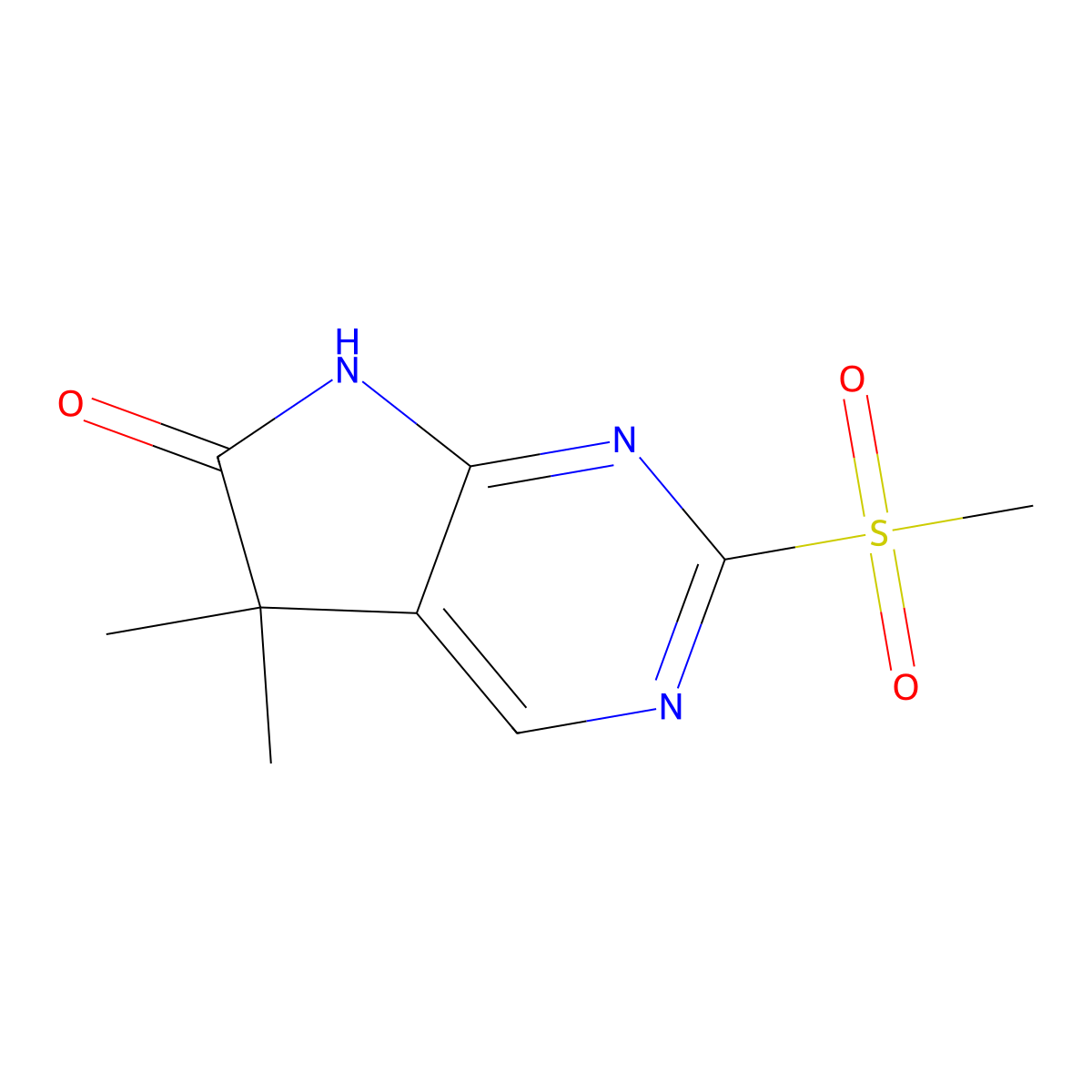 2-methanesulfonyl-5,5-dimethyl-5H,6H,7H-pyrrolo[2,3-d]pyrimidin-6-one molecular structure, CAS 2085791-77-9