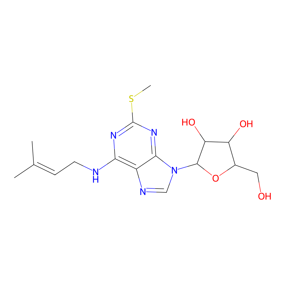 2-methylthio-N6-isopentenyladenosine molecular structure, CAS 20859-00-1