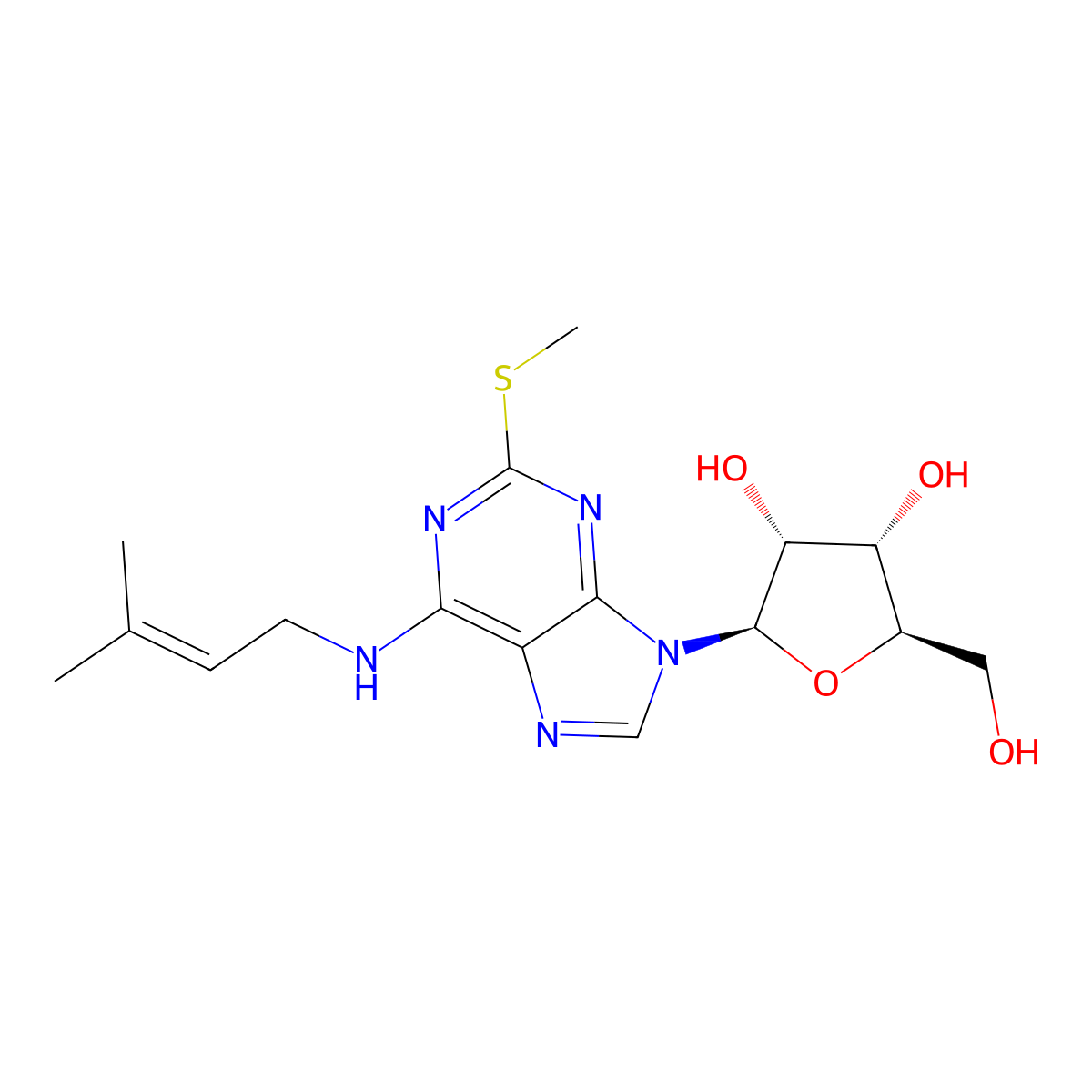2-methylthio-N6-isopentenyladenosine molecular structure, CAS 20859-00-1