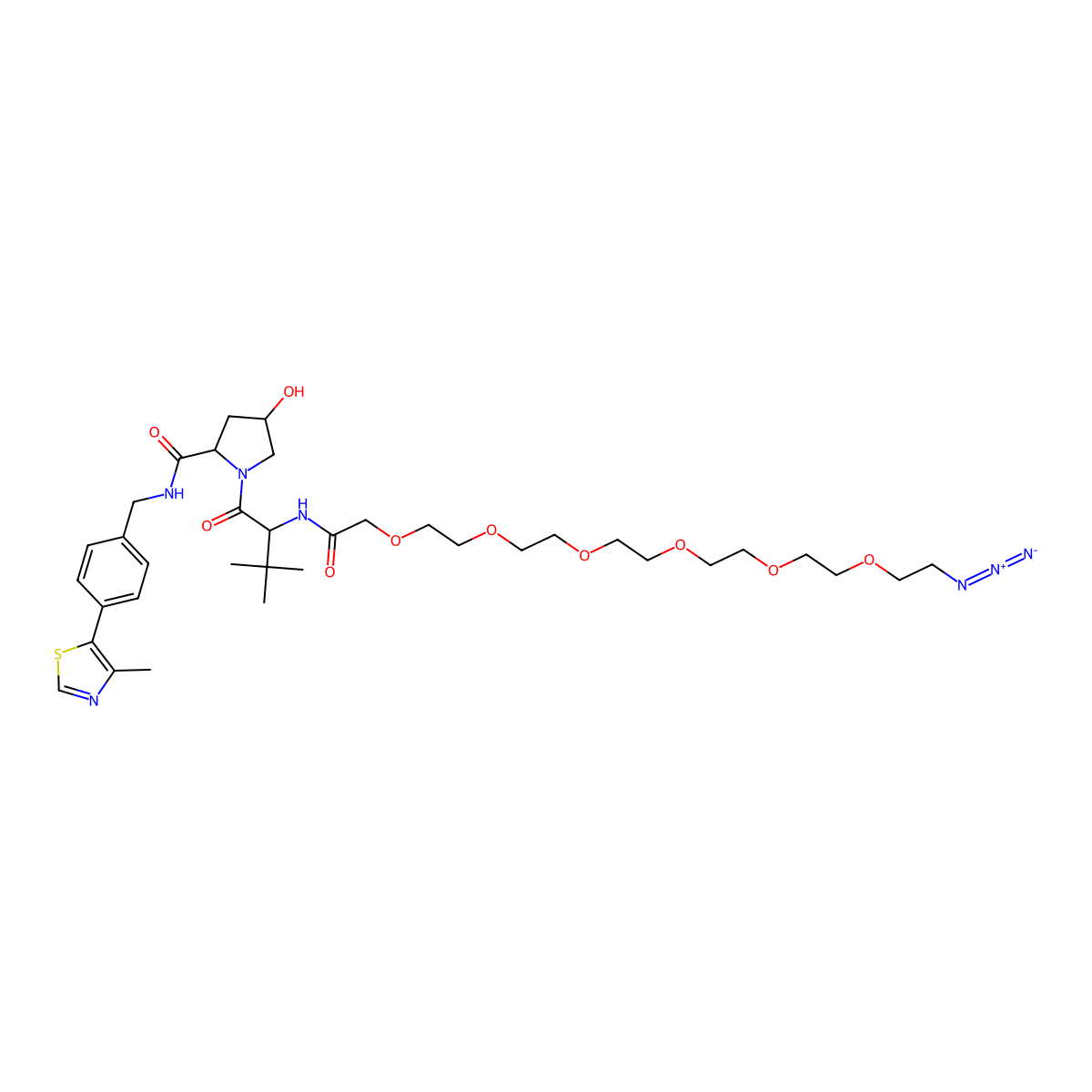 (2S,4R)-1-((S)-23-Azido-2-(tert-butyl)-4-oxo-6,9,12,15,18,21-hexaoxa-3-azatricosanoyl)-4-hydroxy-N-(4-(4-methylthiazol-5-yl)benzyl)pyrrolidine-2-carboxamide molecular structure, CAS 2086298-71-5