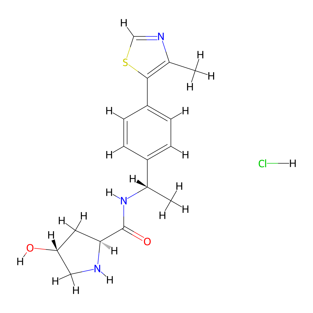 (2S,4R)-4-Hydroxy-N-((S)-1-(4-(4-methylthiazol-5-yl)phenyl)ethyl)pyrrolidine-2-carboxamide hydrochloride molecular structure, CAS 2086301-13-3