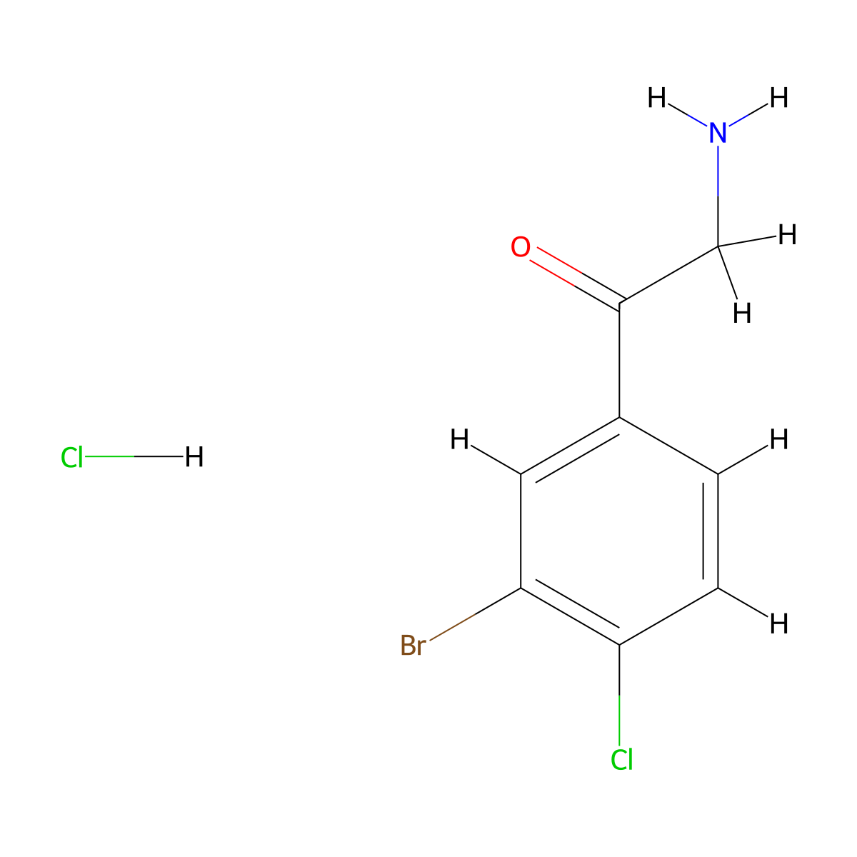 2-Amino-1-(3-bromo-4-chlorophenyl)ethanone;hydrochloride molecular structure, CAS 2086684-32-2