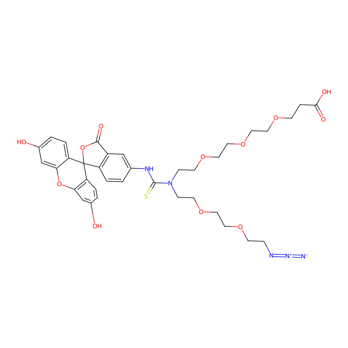 N-(Azido-PEG2)-N-Fluorescein-PEG3-acid molecular structure, CAS 2086689-04-3