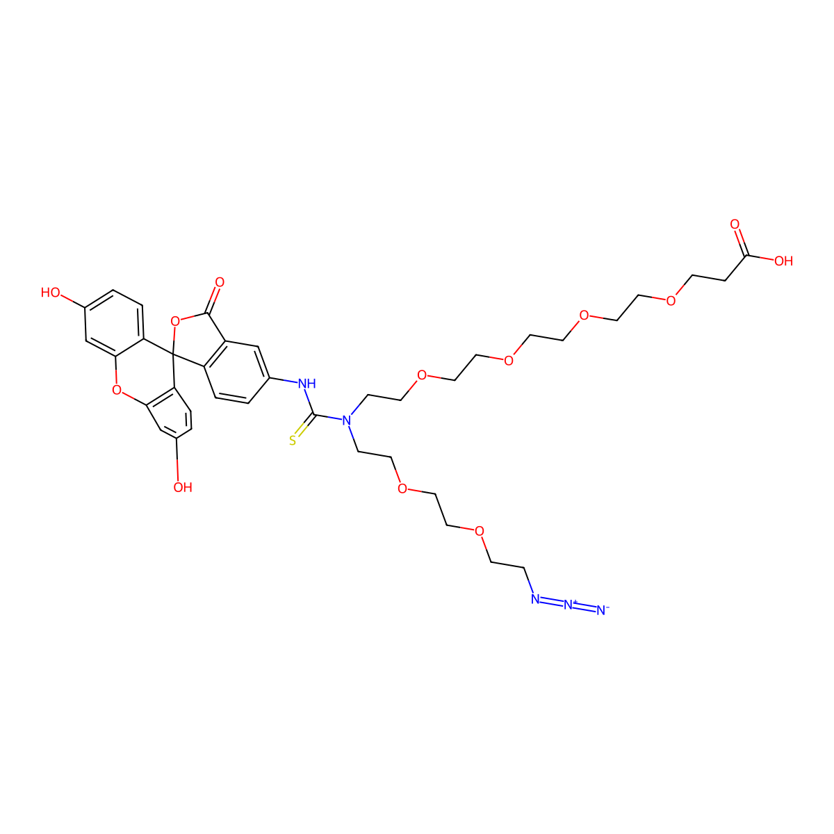 N-(Azido-PEG2)-N-Fluorescein-PEG4-acid molecular structure, CAS 2086689-06-5