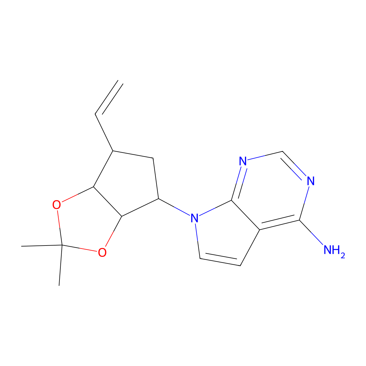 7-((3AS,4R,6R,6aR)-2,2-dimethyl-6-vinyltetrahydro-4H-cyclopenta[d][1,3]dioxol-4-yl)-7H-pyrrolo[2,3-d]pyrimidin-4-amine molecular structure, CAS 2086766-03-0