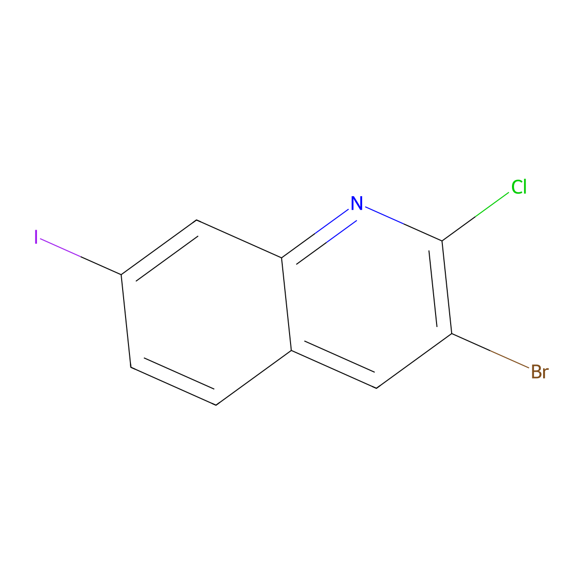 3-Bromo-2-chloro-7-iodoquinoline molecular structure, CAS 2086768-49-0