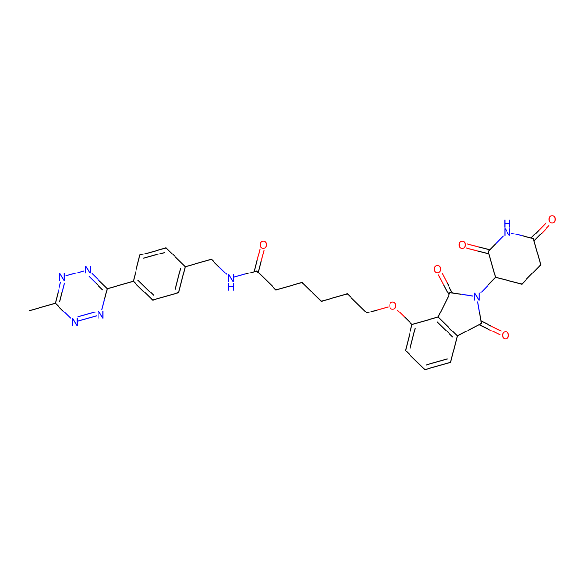 6-((2-(2,6-Dioxopiperidin-3-yl)-1,3-dioxoisoindolin-4-yl)oxy)-N-(4-(6-methyl-1,2,4,5-tetrazin-3-yl)benzyl)hexanamide molecular structure, CAS 2087490-42-2