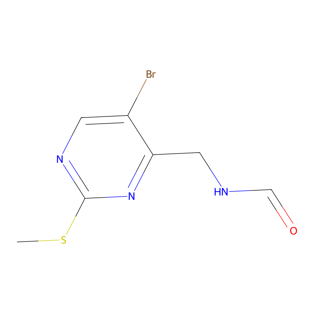 N-((5-bromo-2-(methylthio)pyrimidin-4-yl)methyl)formamide molecular structure, CAS 2087541-37-3
