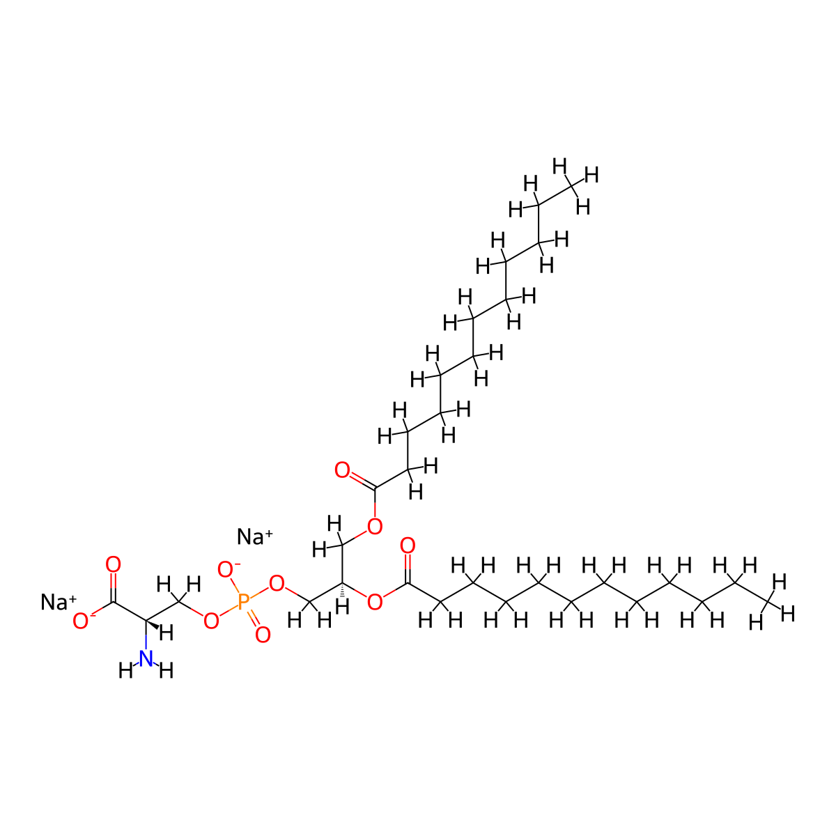 Sodium (S)-2-amino-3-((((R)-2,3-bis(dodecanoyloxy)propoxy)oxidophosphoryl)oxy)propanoate molecular structure, CAS 208757-51-1