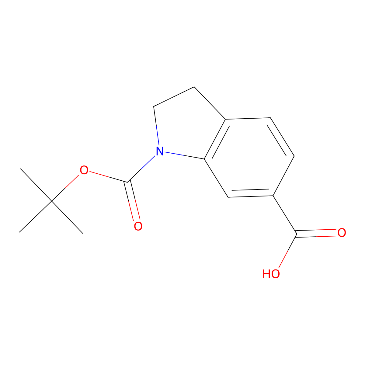 1-[(tert-butoxy)carbonyl]-2,3-dihydro-1H-indole-6-carboxylic acid molecular structure, CAS 208772-41-2
