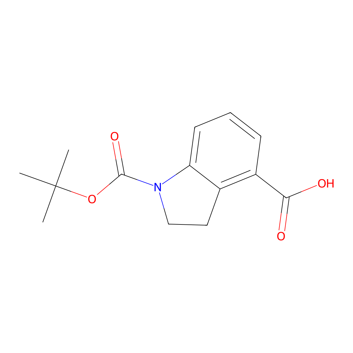 1-((tert-butoxy)carbonyl)-2,3-dihydro-1H-indole-4-carboxylic acid molecular structure, CAS 208774-11-2