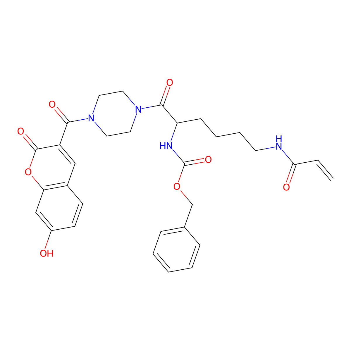 (S)-Benzyl (6-acrylamido-1-(4-(7-hydroxy-2-oxo-2H-chromene-3-carbonyl)piperazin-1-yl)-1-oxohexan-2-yl)carbamate molecular structure, CAS 2088001-24-3