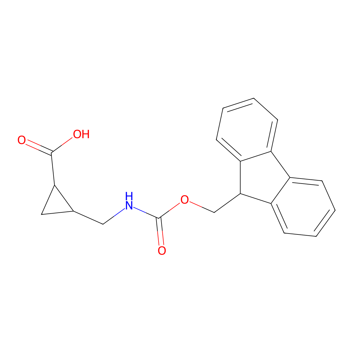 (1R,2R)-2-(((((9H-Fluoren-9-yl)methoxy)carbonyl)amino)methyl)cyclopropane-1-carboxylic acid molecular structure, CAS 2088112-38-1